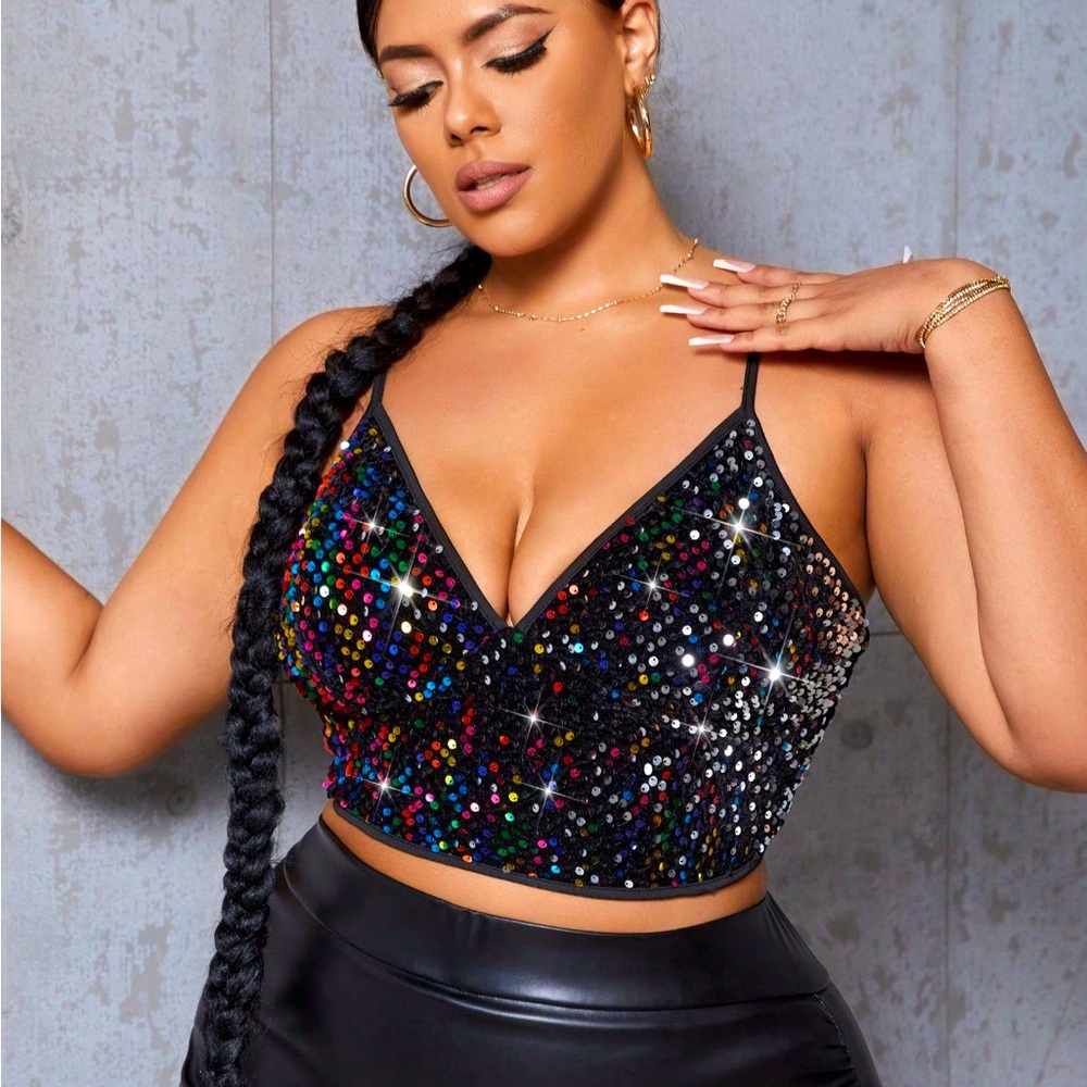 Women’s XL Multicolored Sequin Crop Top